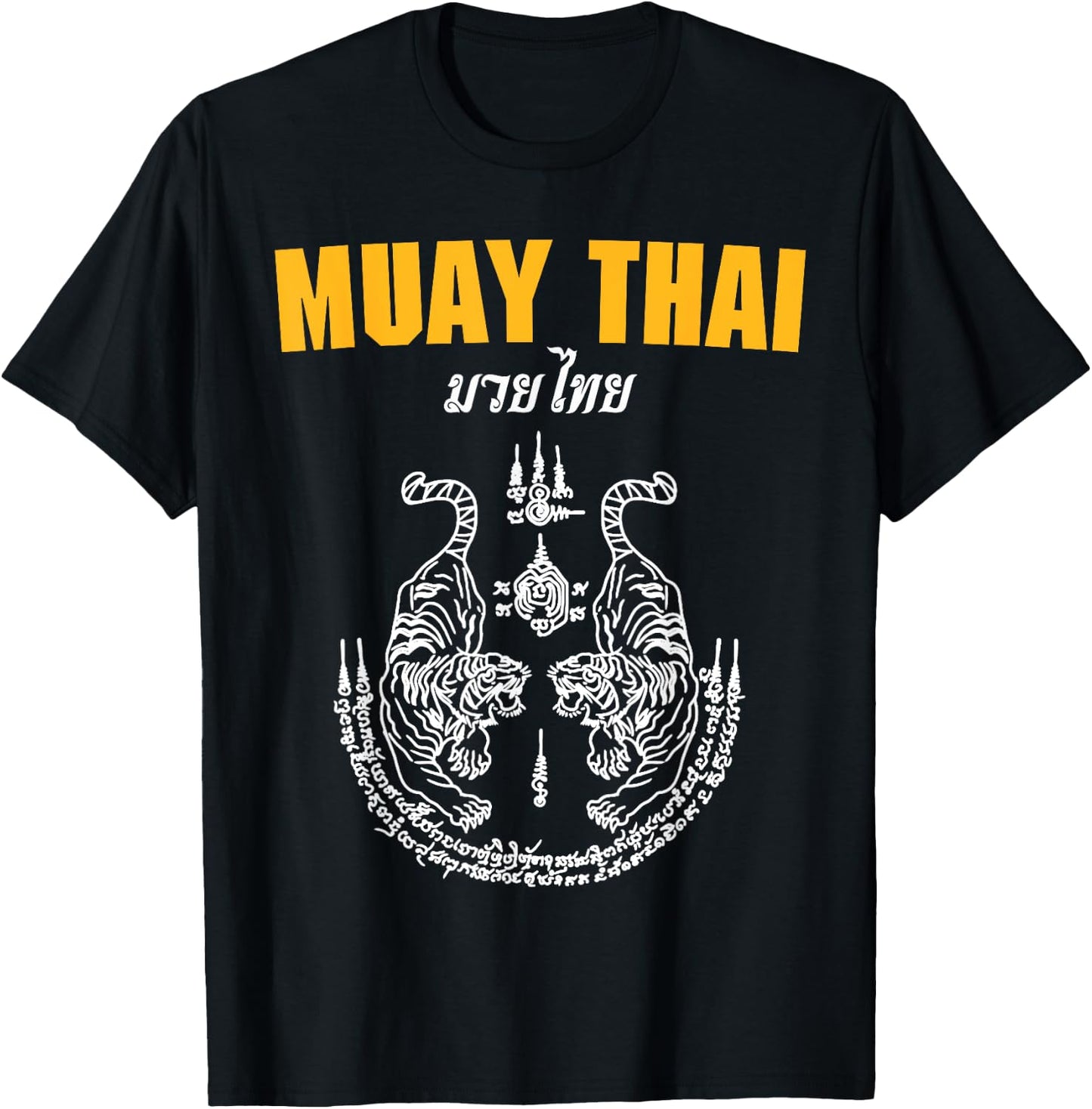 MMA Sak Yant Muay Thai Tattoo Twin Tiger Martial Art Short T-Shirt - T-Shirt | Black