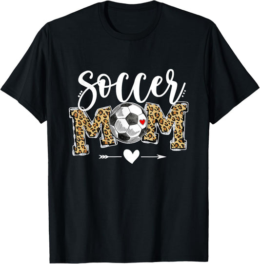 Soccer Mom Leopard Funny Soccer Mom Shirt Mother's Day T-Shirt - T-Shirt | Black