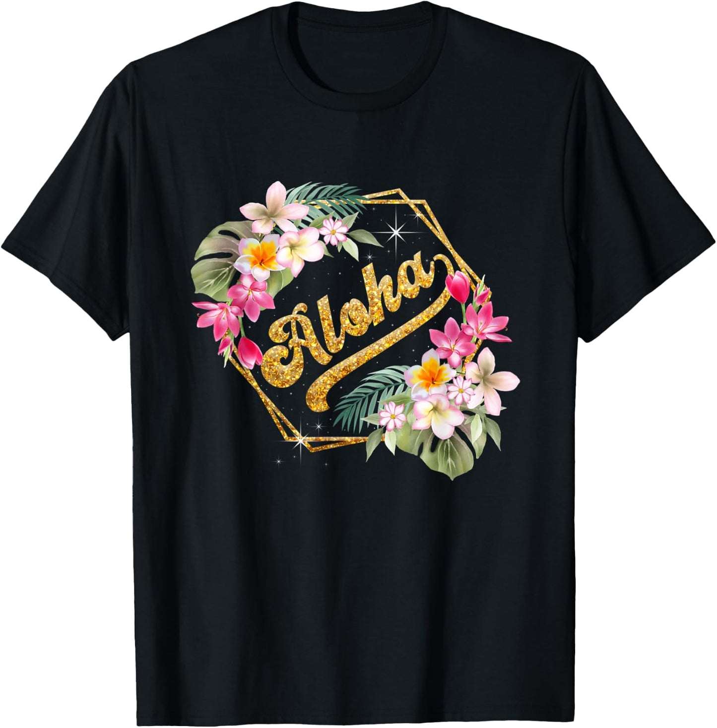 Aloha Flowers Hawaiian Funny Hawaii Beach Luau Party Women T-Shirt - T-Shirt | Black