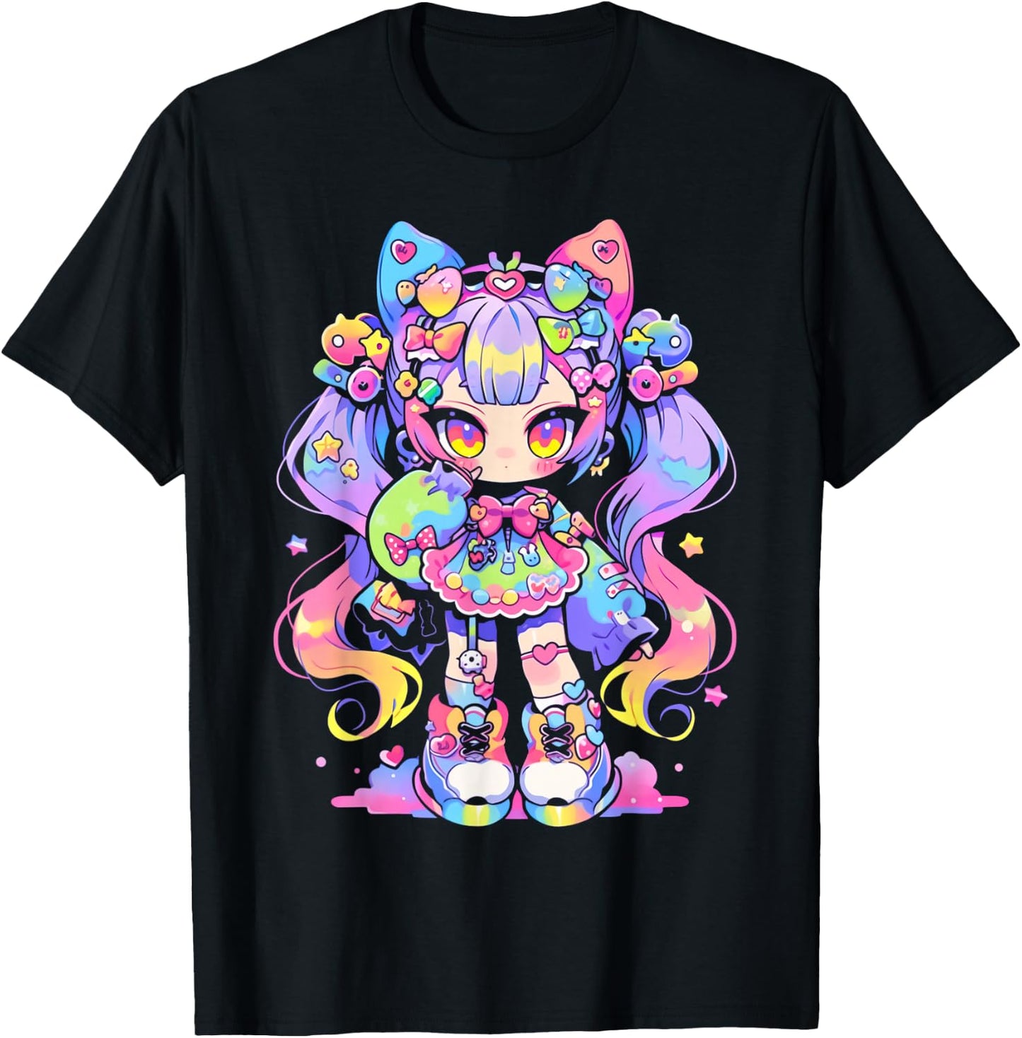 Kawaii Chibi Girl | Decora Fairy Kei Anime Manga Harajuku T-Shirt - T-Shirt | Black