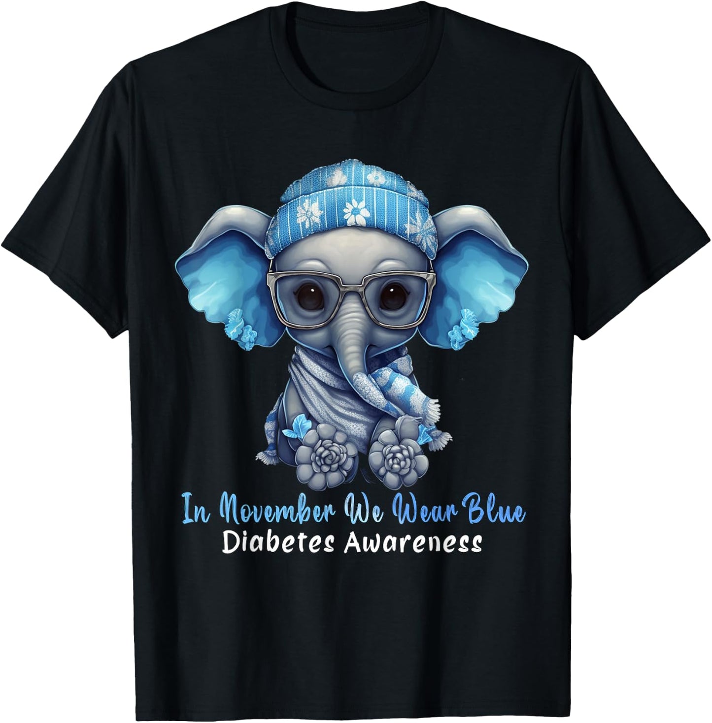 In November We Wear Blue Elephant Diabetes Awareness Gifts T-Shirt - T-Shirt | Black