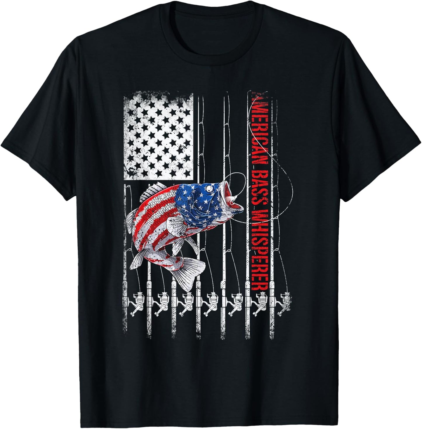American Flag Bass Whisperer Fisherman T-Shirt - T-Shirt | Black