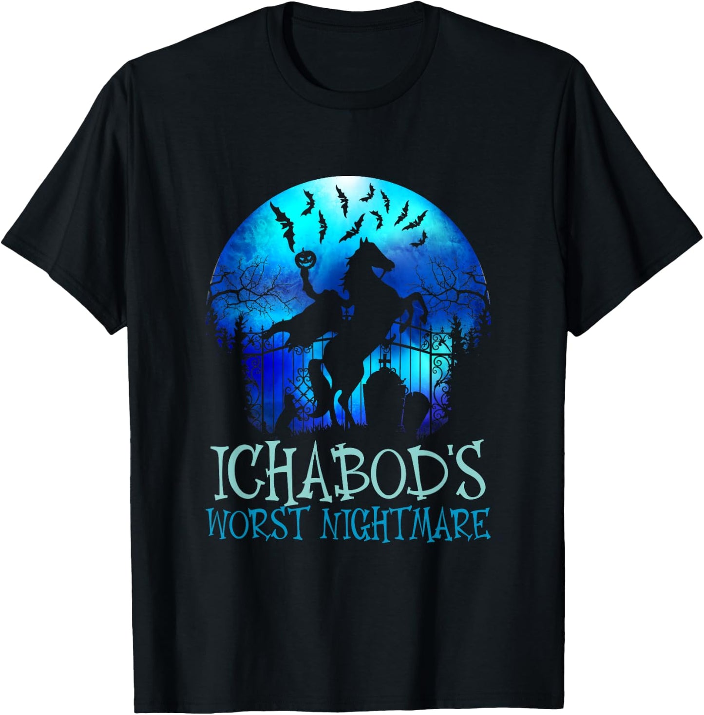 Ichabod's Worst Nightmare, Headless Horseman Halloween T-Shirt - T-Shirt | Black