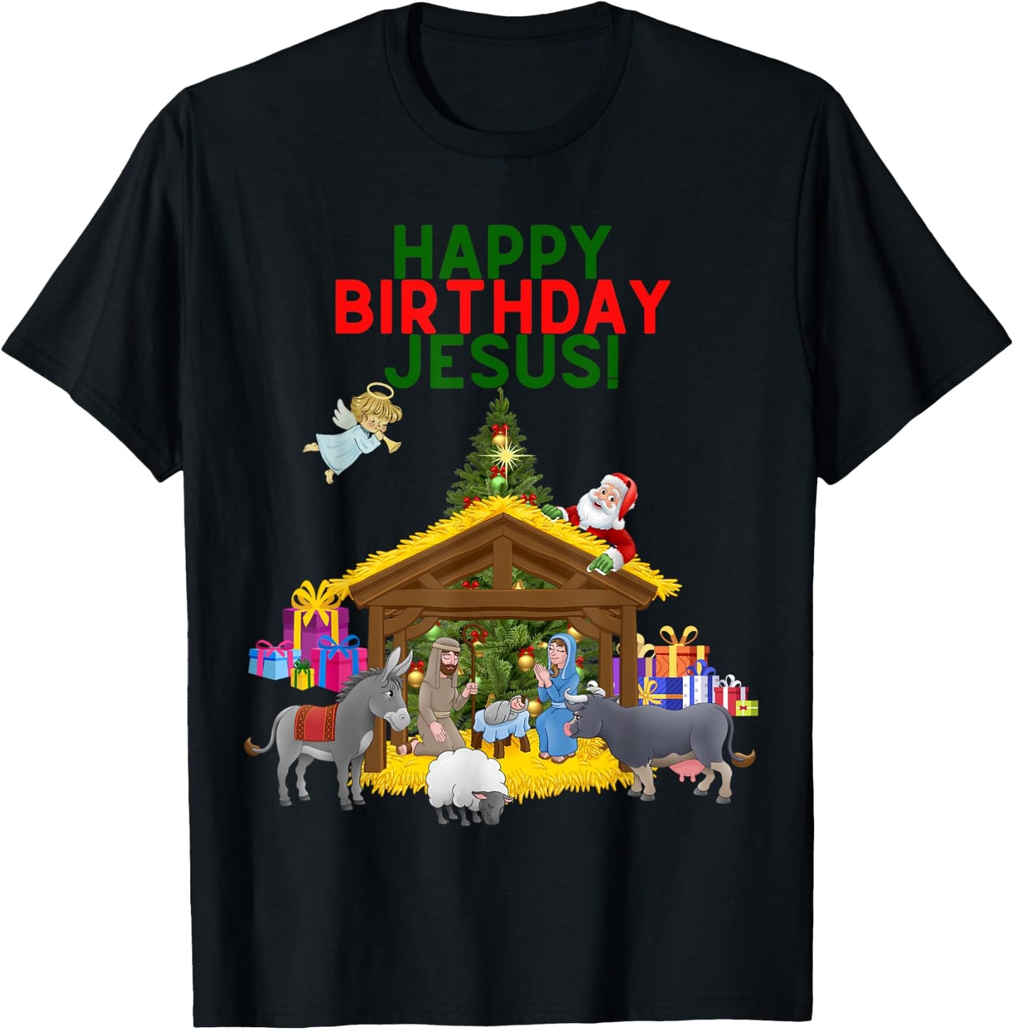 Worship Wear Merry Christmas Christian Happy Birthday Jesus Christ Xmas T-Shirt - T-Shirt | Black