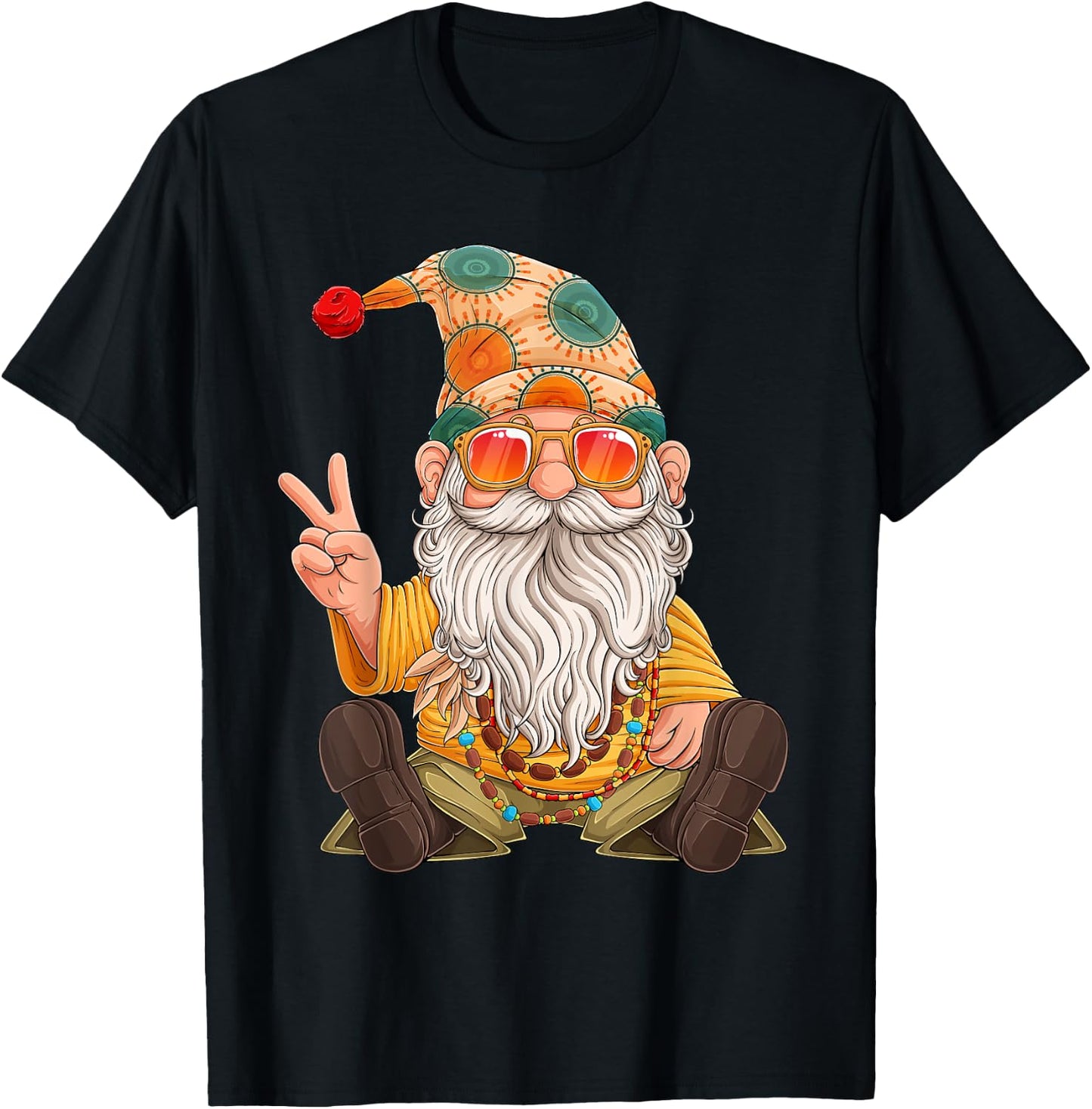 Funny Hippie Gnome Peace Sign Gnomes Lovers Men Women Kids T-Shirt - T-Shirt | Black