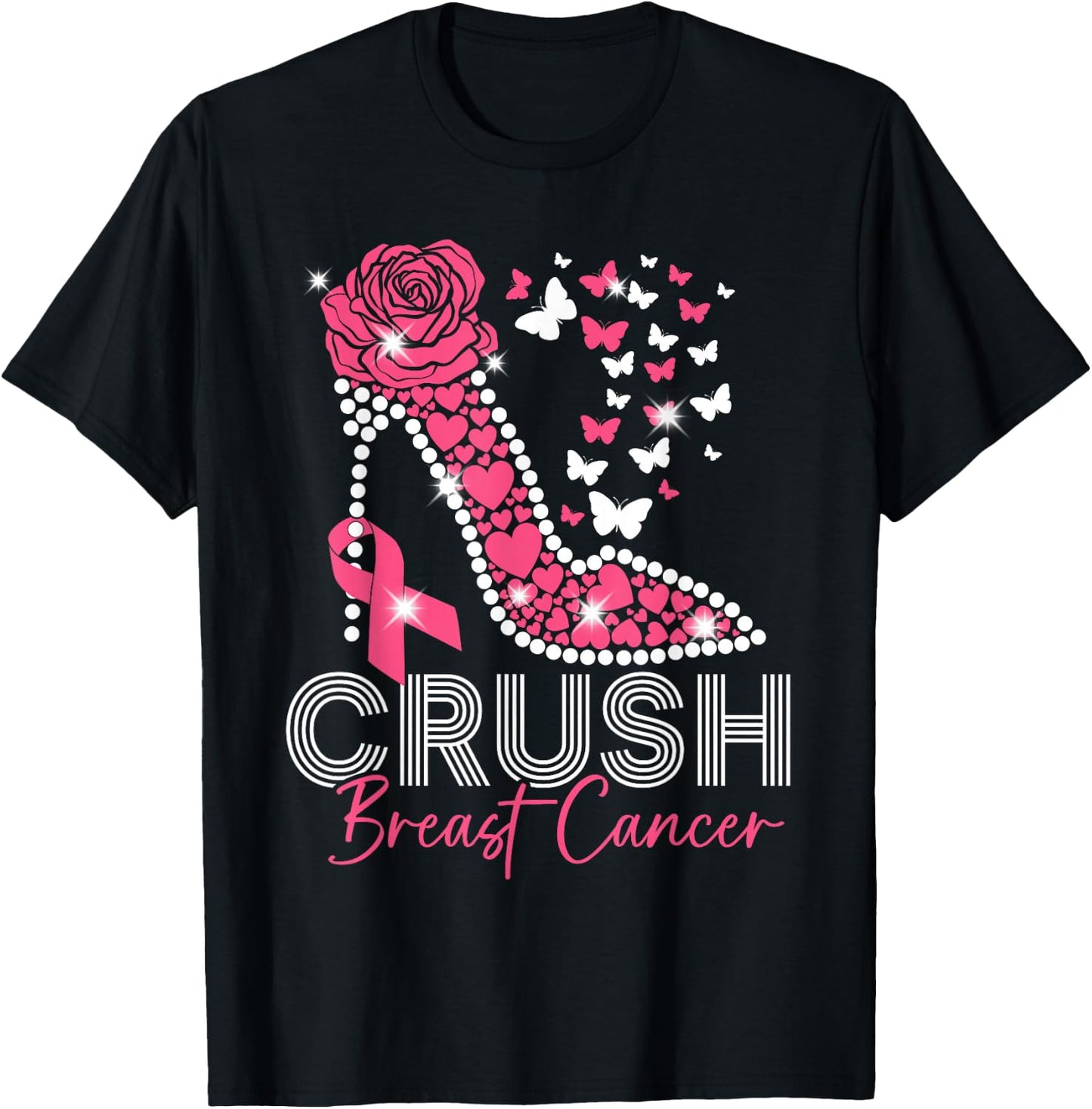Crush Breast Cancer Awareness High Heels Pink Ribbon T-Shirt - T-Shirt | Black