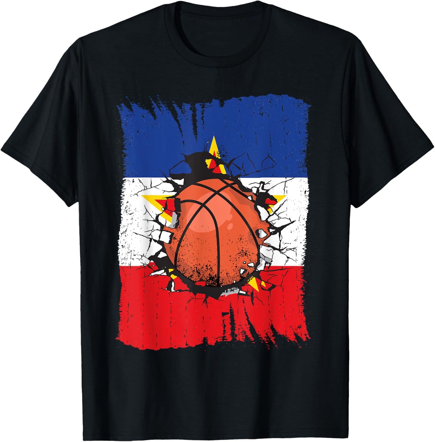 Basketball Team Yugoslavia Fan Splintered Yugoslavian Flag T-Shirt - T-Shirt | Black
