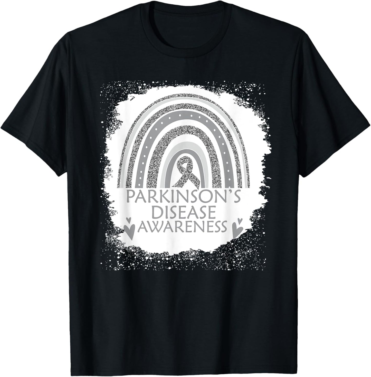 Parkinson's Disease Awareness Bleached Rainbow Gray Ribbon T-Shirt - T-Shirt | Black