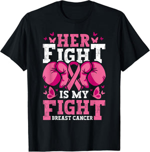 Her Fight is My Fight Boxing Gloves Breast Cancer Awareness T-Shirt - T-Shirt | Black