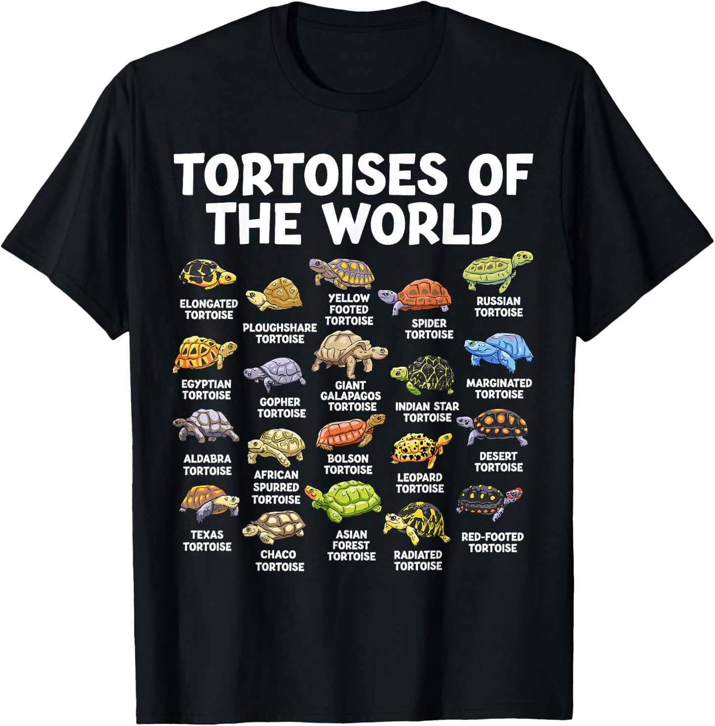 Tortoises of The World Kawaii Types of Turtles Funny Reptile T-Shirt - T-Shirt | Black