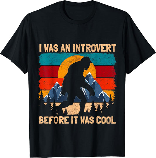 Funny Bigfoot Sasquatch Vintage Retro Sunset Introvert T-Shirt - T-Shirt | Black
