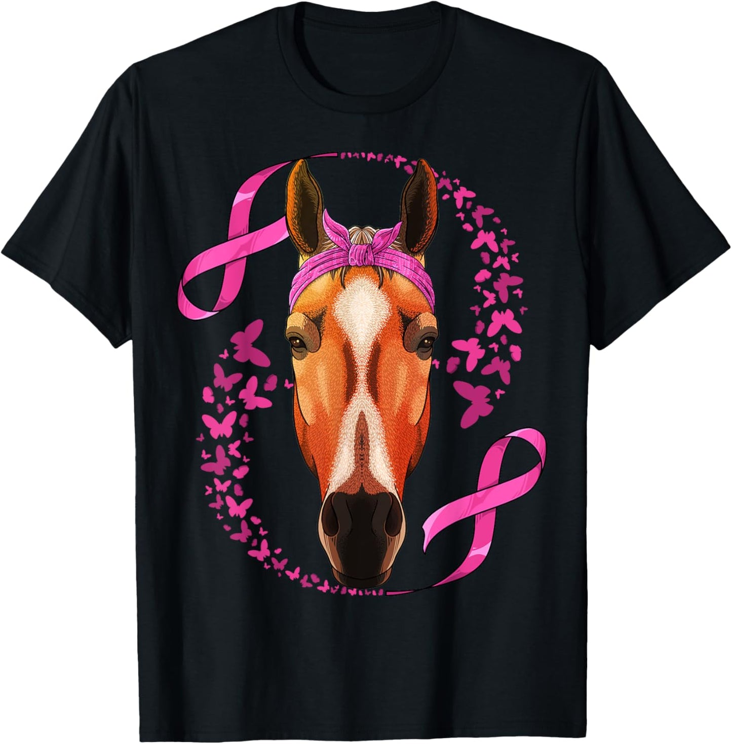 Horse Breast Cancer Awareness Pink Bandana Cancer Survivor T-Shirt - T-Shirt | Black