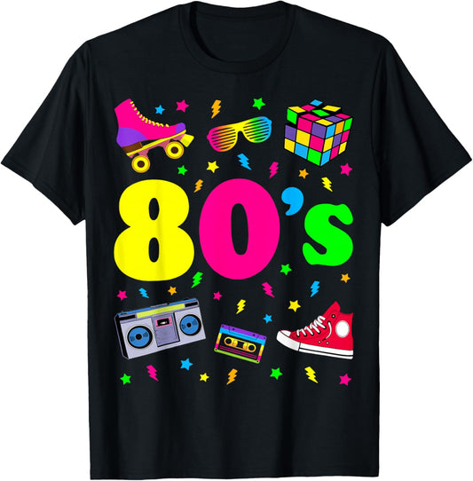 Retro Gifts Vintage 80s Costume Shirts - I Love The 80s - -Adults and Kids - Black - Small - - Short Sleeve - Party - Machine Wash T-Shirt - T-Shirt | Black