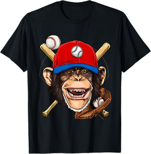 Monkey Baseball Monkey Lovers Baseball Player T-Shirt - T-Shirt | Black