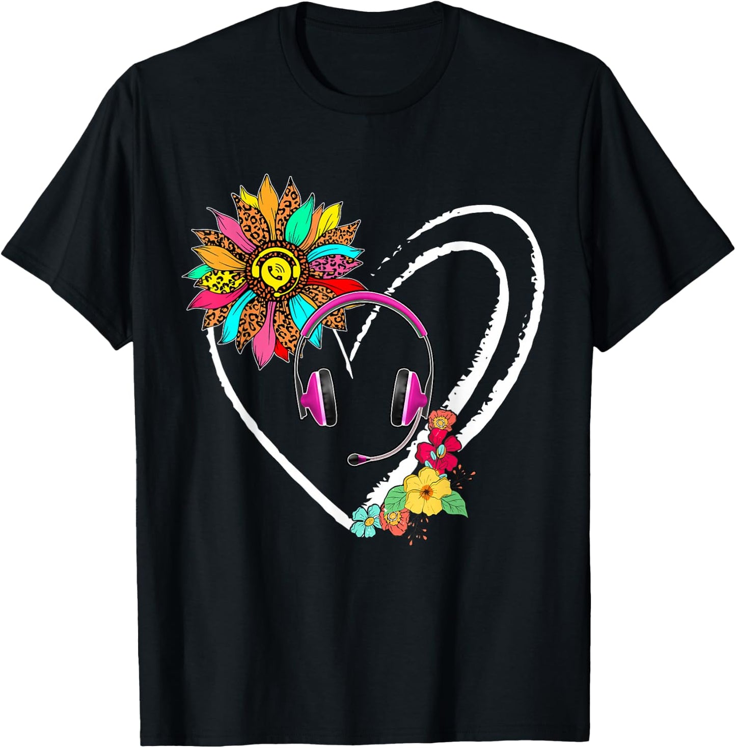 Dispatcher Tools Sunflower Cute Heart Shape Floral Family T-Shirt - T-Shirt | Black
