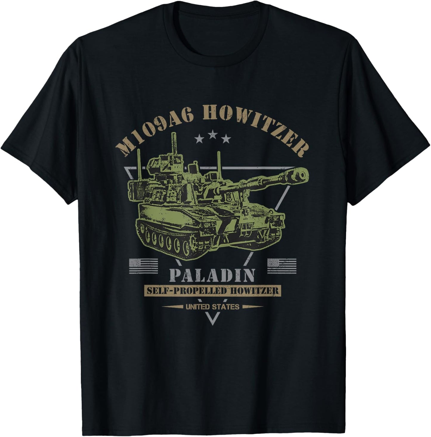 Military Style Designs M109A6 'Paladin' -Adults Black Cotton/Polyester T-Shirt - T-Shirt | Black