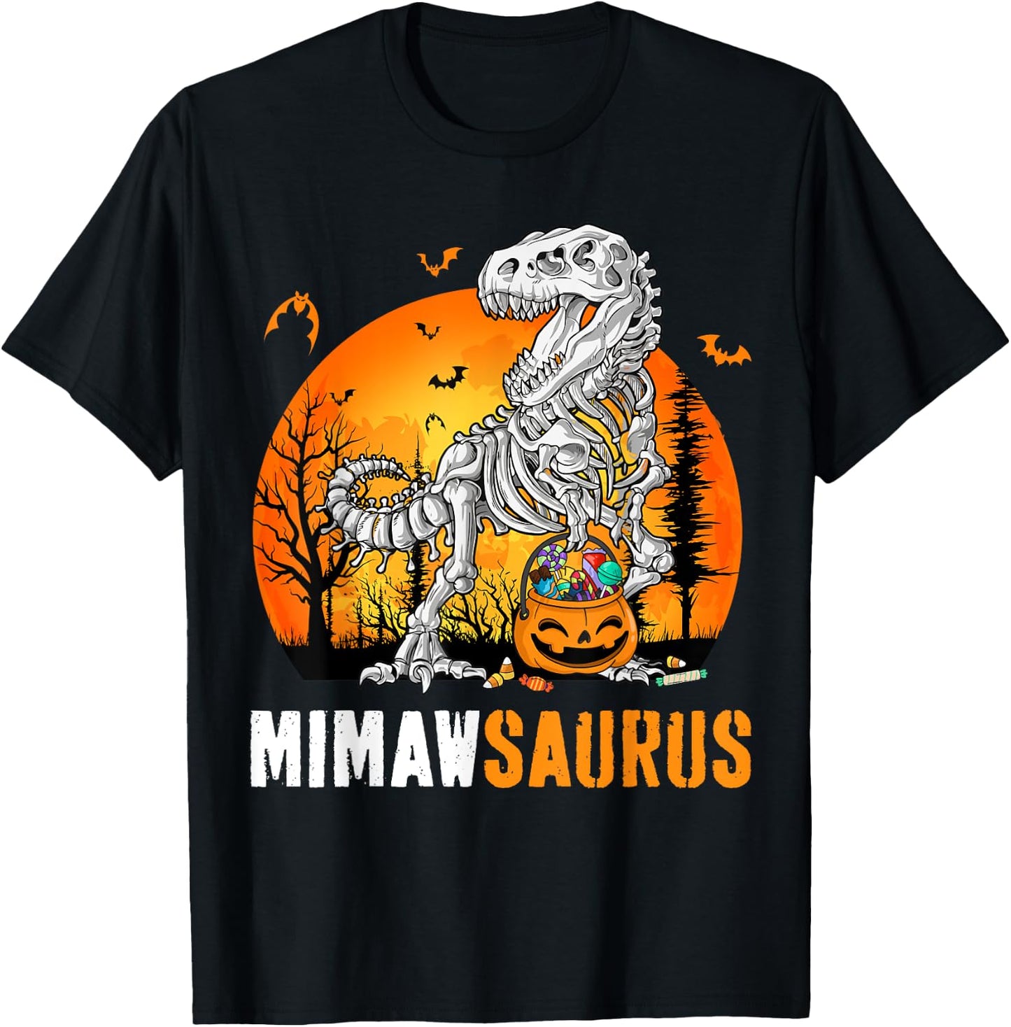 Mimawsaurus Dinosaur Skeleton Halloween Mimaw Saurus T-Shirt - T-Shirt | Black