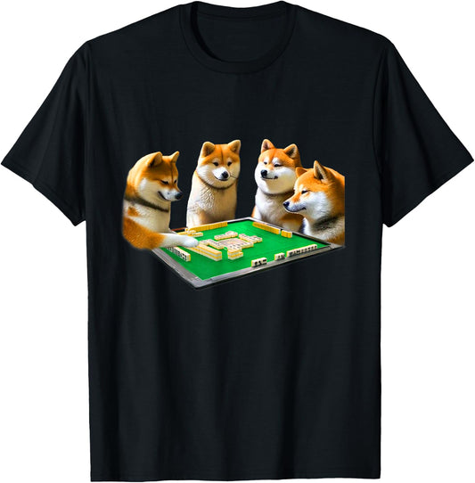 Shiba Inu, Dog, Mahjong, Funny , Dog, Lettered, Men's, Funny, Clothes, Funny Goods, Present, Neta, Jakushi T-Shirt - T-Shirt | Black