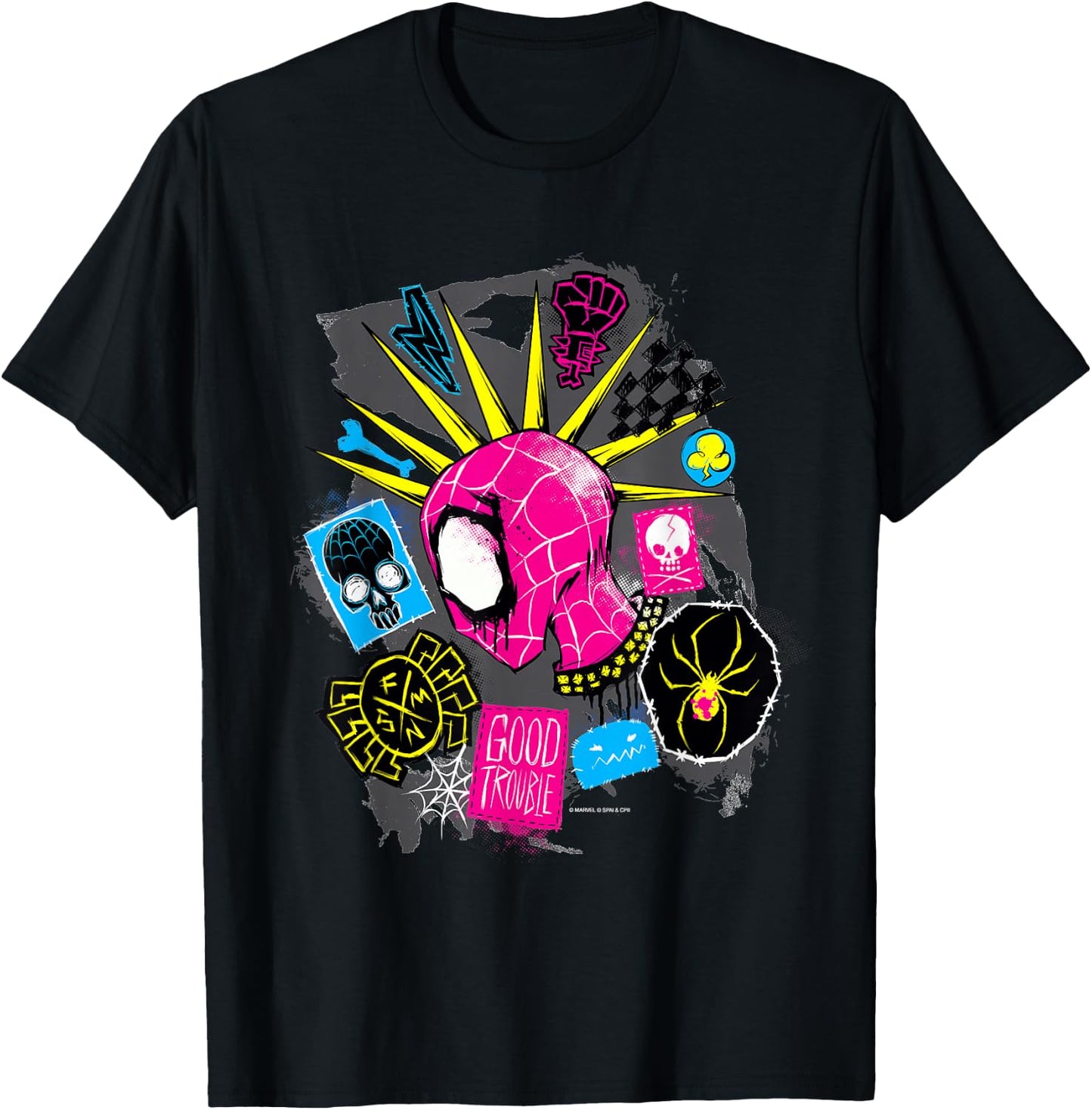 Marvel Spider-Man: Across The Spider-Verse Spider-Punk Head T-Shirt - T-Shirt | Black