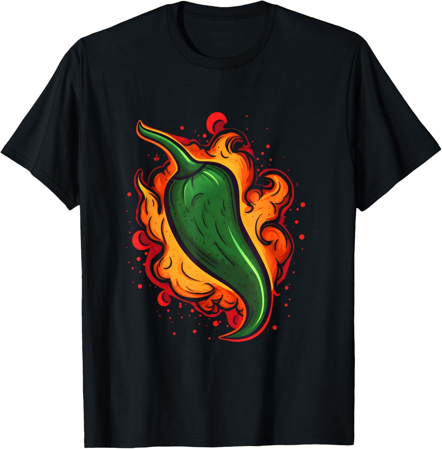 Green Chili Pepper Hot Spicy Food Lovers Fire Mexican Chef T-Shirt - T-Shirt | Black