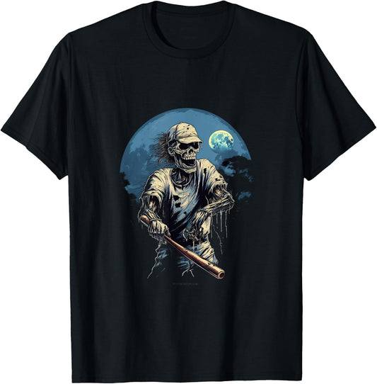 Zombie Playing Baseball Halloween Baseball Player T-Shirt - T-Shirt | Black