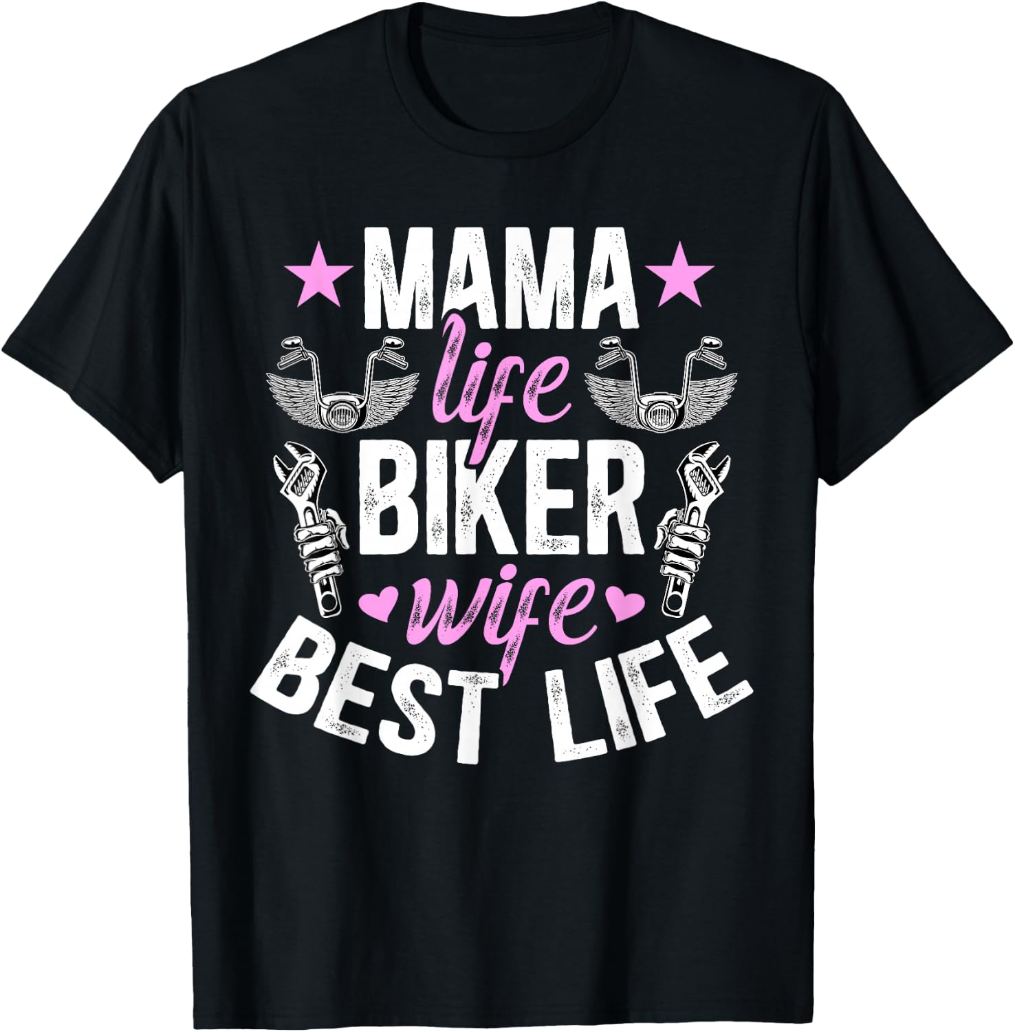Mama Life Biker Wife Of A Biker Wife Motorcycle Wife T-Shirt - T-Shirt | Black