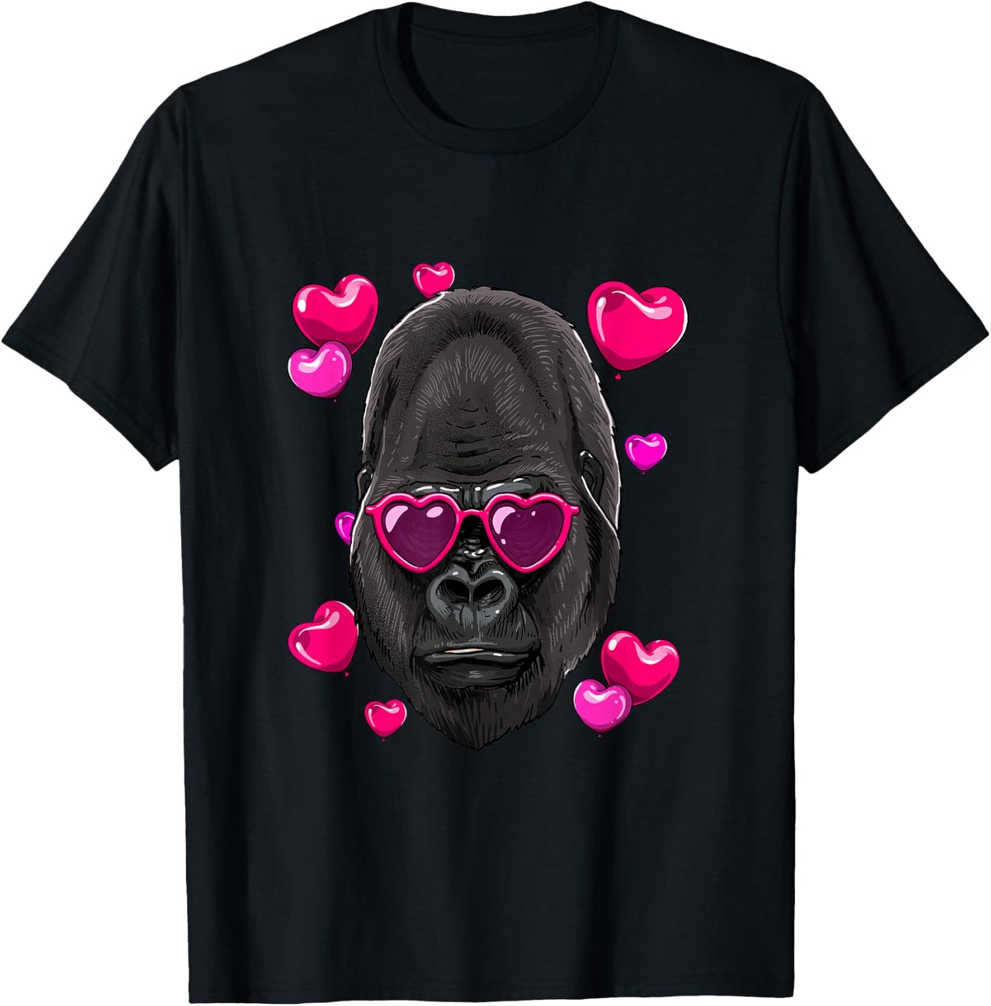 Valentines Day Gorilla Heart Love Couples Ape Monkey Primate T-Shirt - T-Shirt | Black