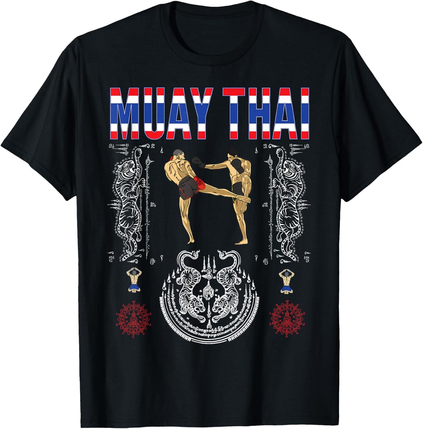 Sawadee Thai Traditional sak yant Thai Twin Tiger Muay Thai T-Shirt - T-Shirt | Black