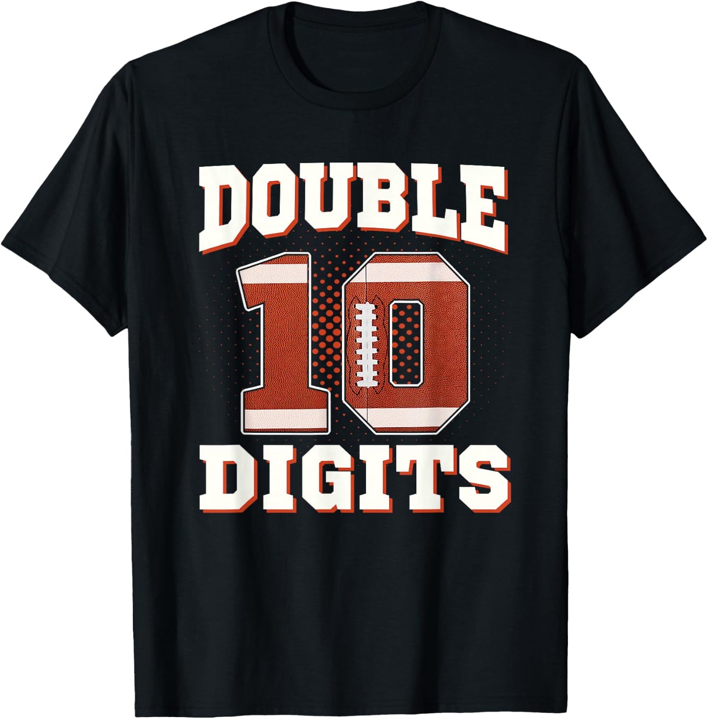 Double Digits Birthday Decorations Boy 10 Football 10th Bday T-Shirt - T-Shirt | Black