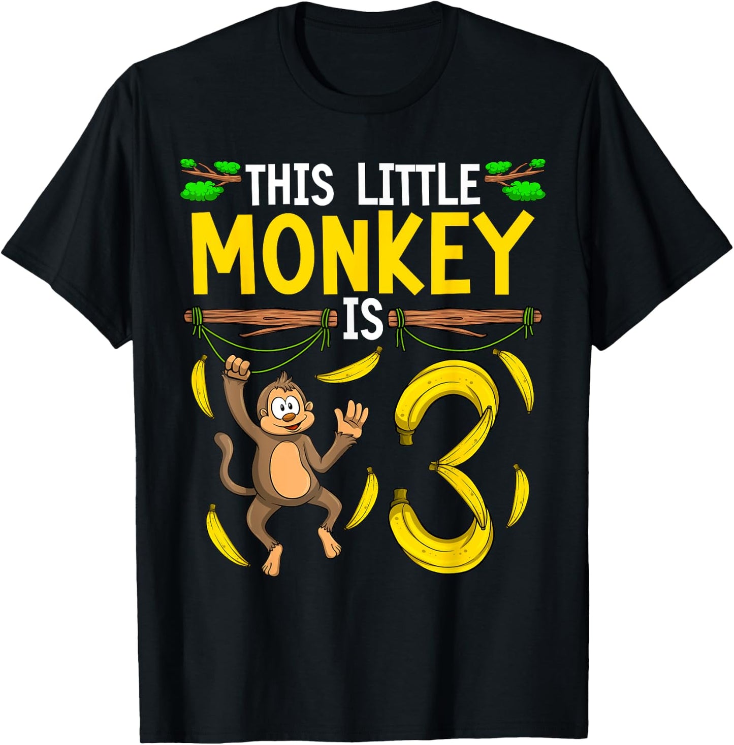 Monkey Birthday Shirt 3rd Monkey Theme Party Kids T-Shirt - T-Shirt | Black