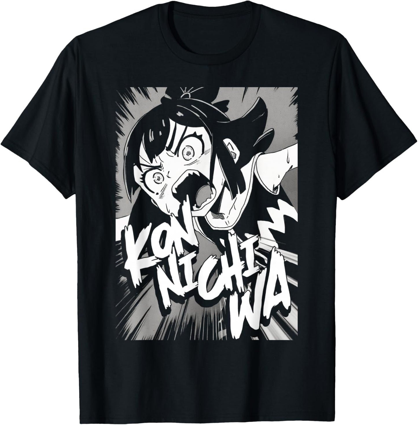 Konnichiwa こんにちは Japanese Punk Goth Grunge Anime Manga Panel T-Shirt - T-Shirt | Black