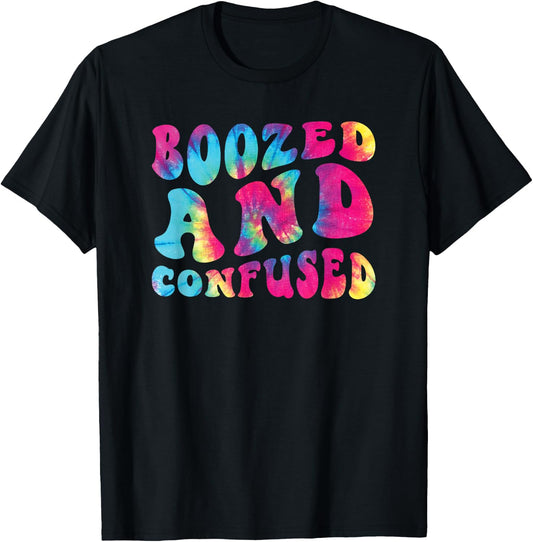 Boozed And Confused Funny Bar Alcohol Drinking Beer Wine T-Shirt - T-Shirt | Black