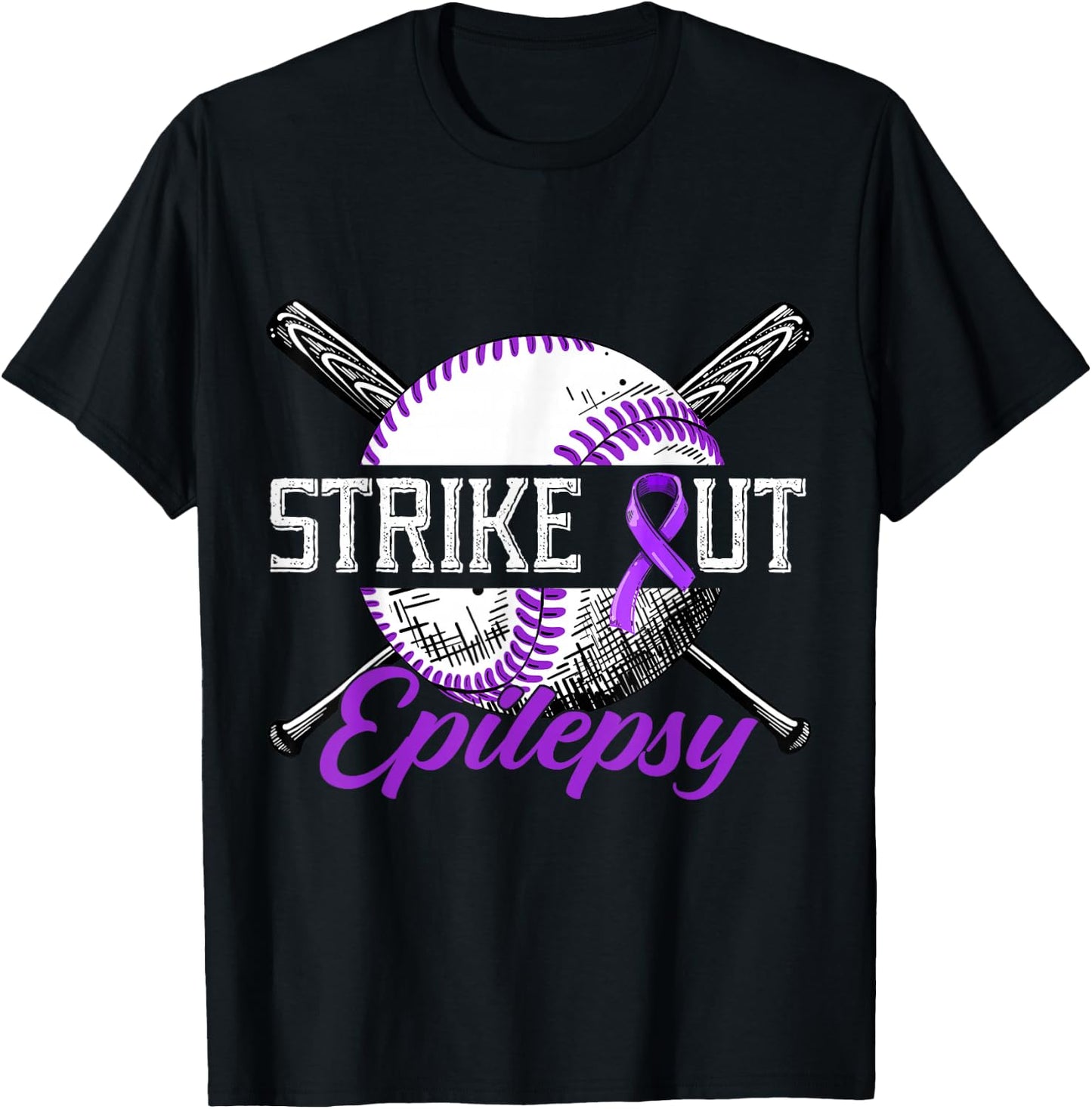 Strike Out Epilepsy Purple Baseball Epilepsy Awareness Month T-Shirt - T-Shirt | Black