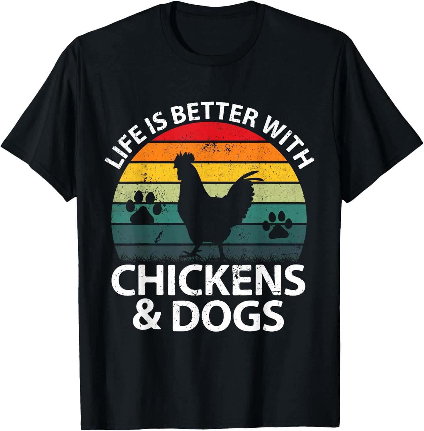 Life Is Better With Chickens & Dogs Women Girls Farmer T-Shirt - T-Shirt | Black