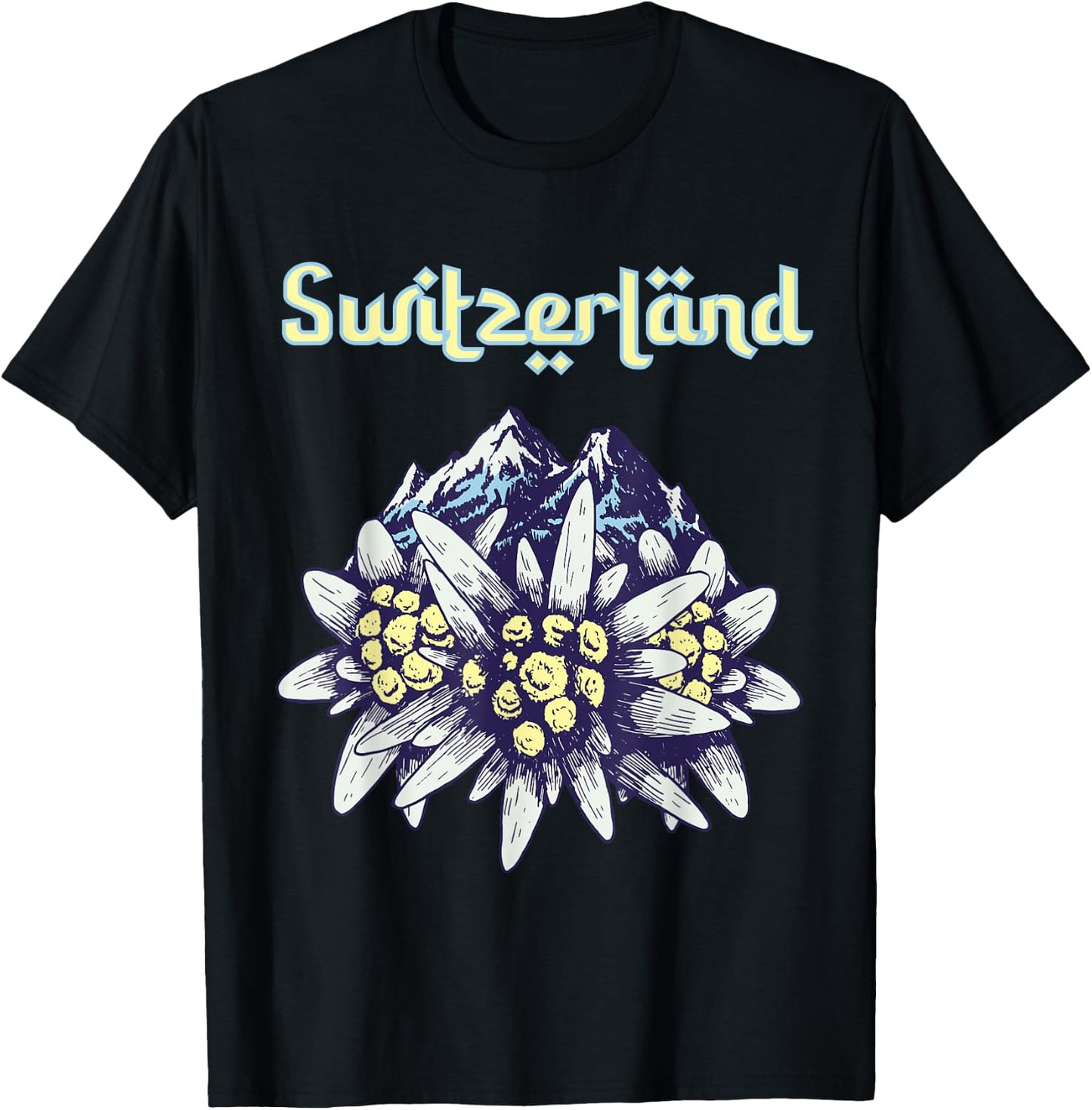 Switzerland Edelweiss Alps Souvenir Mountain Hiking Snow T-Shirt - T-Shirt | Black