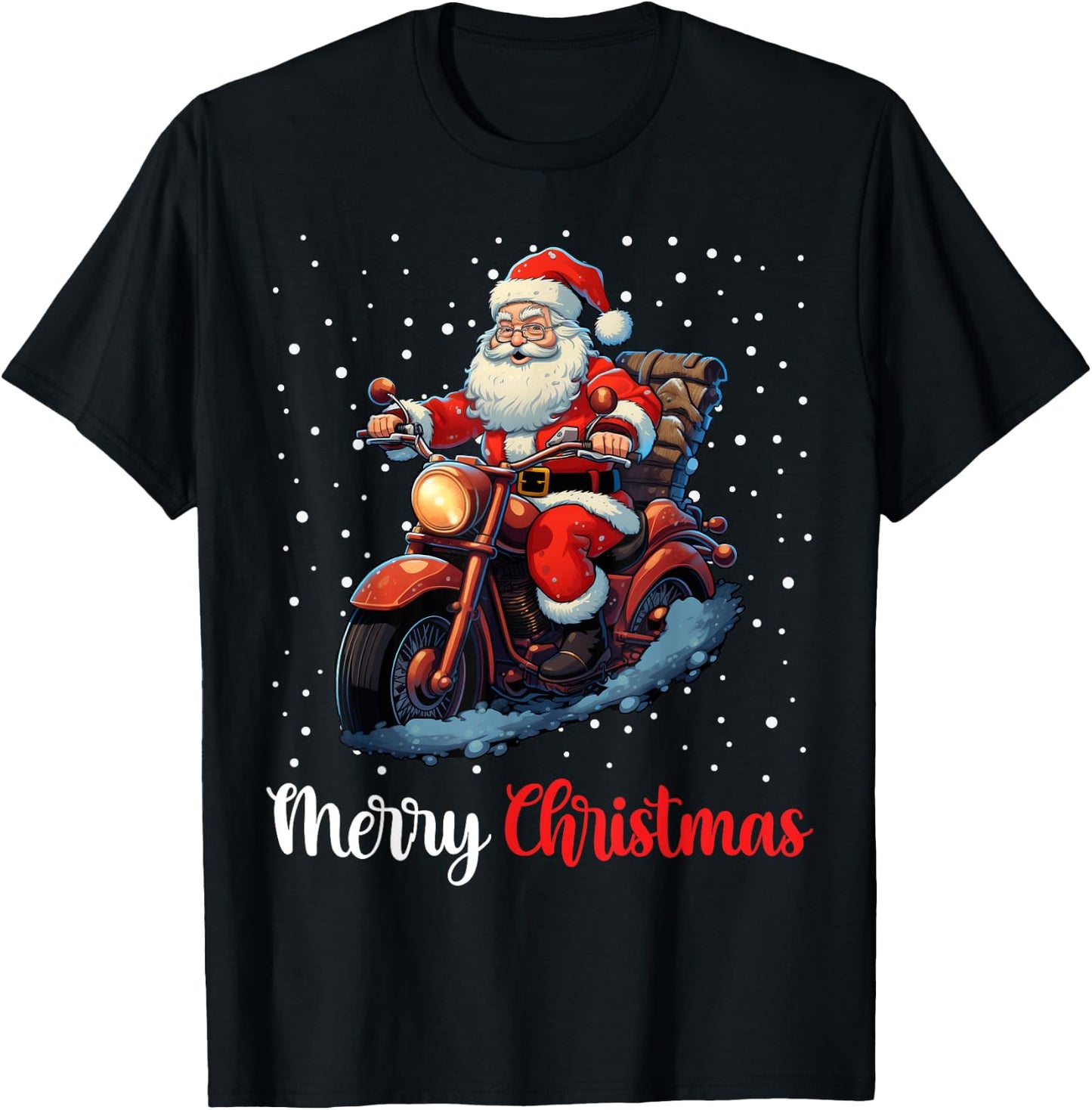 Merry Christmas Santa Riding Motorcycle Biker T-Shirt - T-Shirt | Black