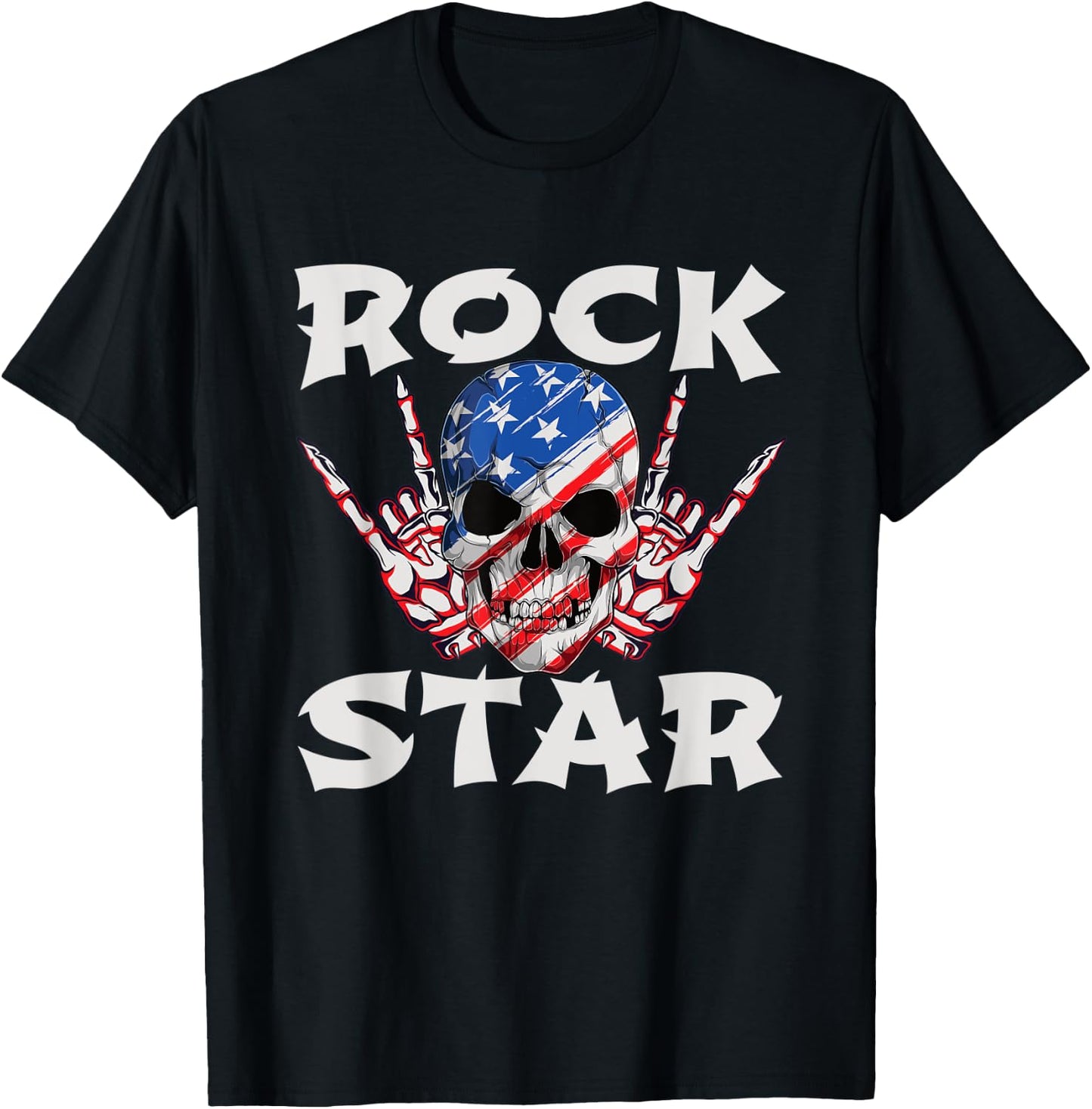 Retro 80s Music Rock Star Skull T-Shirt - T-Shirt | Black
