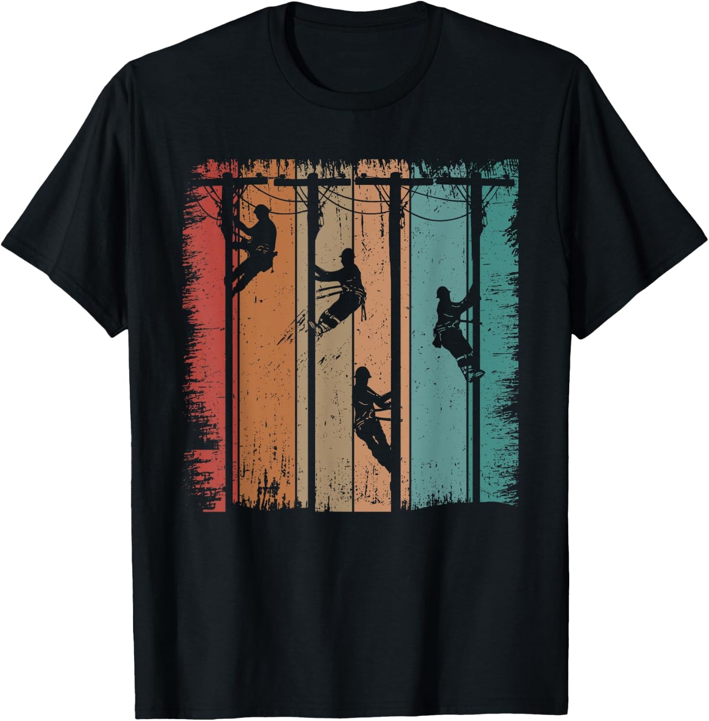 Vintage Lineman Father Retro Electric Cable Lineman T-Shirt - T-Shirt | Black