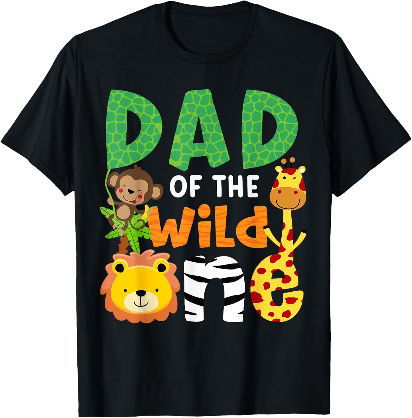 Dad of the Wild One Zoo Theme Birthday Safari Jungle Animals T-Shirt - T-Shirt | Black