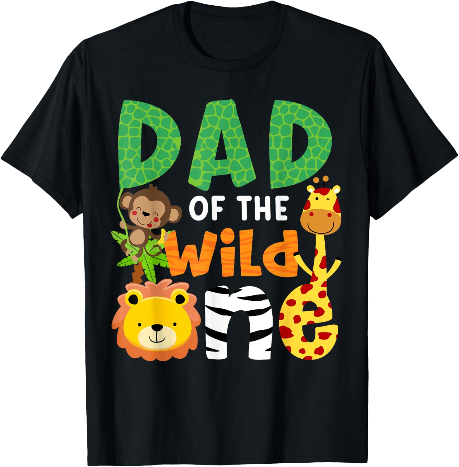 Dad of the Wild One Zoo Theme Birthday Safari Jungle Animals T-Shirt - T-Shirt | Black
