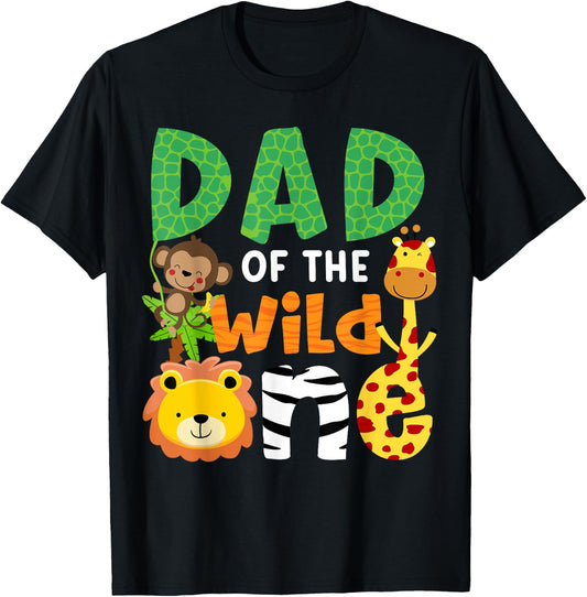 Dad of the Wild One Zoo Theme Birthday Safari Jungle Animals T-Shirt - T-Shirt | Black