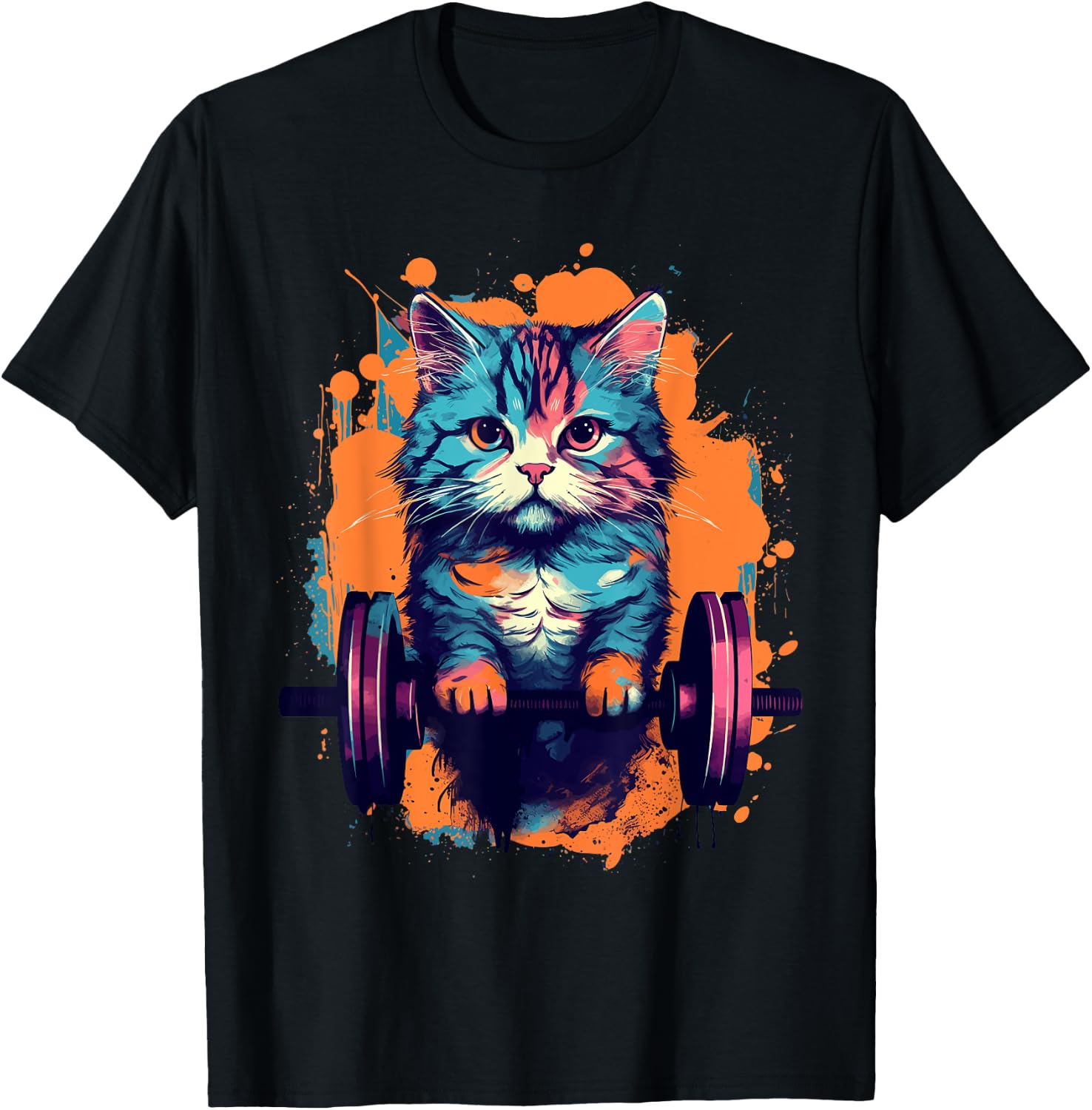 Gym, Workout or Fitness Gift Funny Cat in a Gym Women T-Shirt - T-Shirt | Black