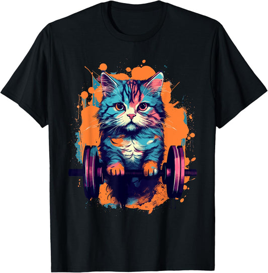 Gym, Workout or Fitness Gift Funny Cat in a Gym Women T-Shirt - T-Shirt | Black
