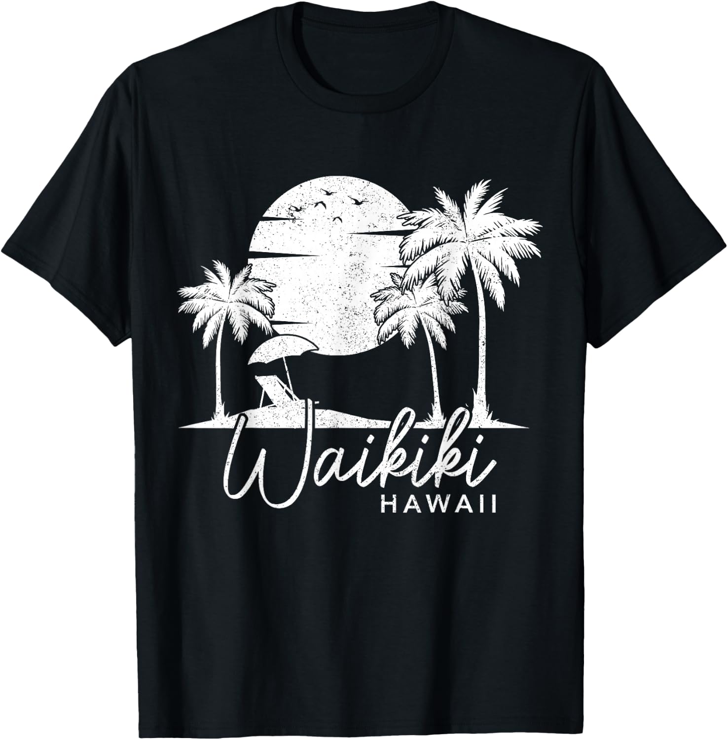 Waikiki Beach Hawaii Surf Vintage Sunset Surfer T-Shirt - T-Shirt | Black