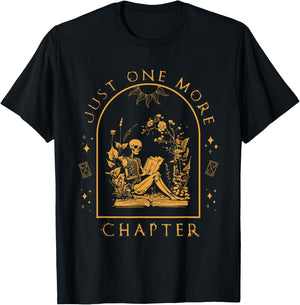 Just One More Chapter Vintage Skeleton Reading Book Reader T-Shirt - T-Shirt | Black