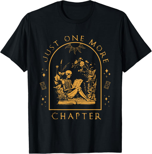 Just One More Chapter Vintage Skeleton Reading Book Reader T-Shirt - T-Shirt | Black