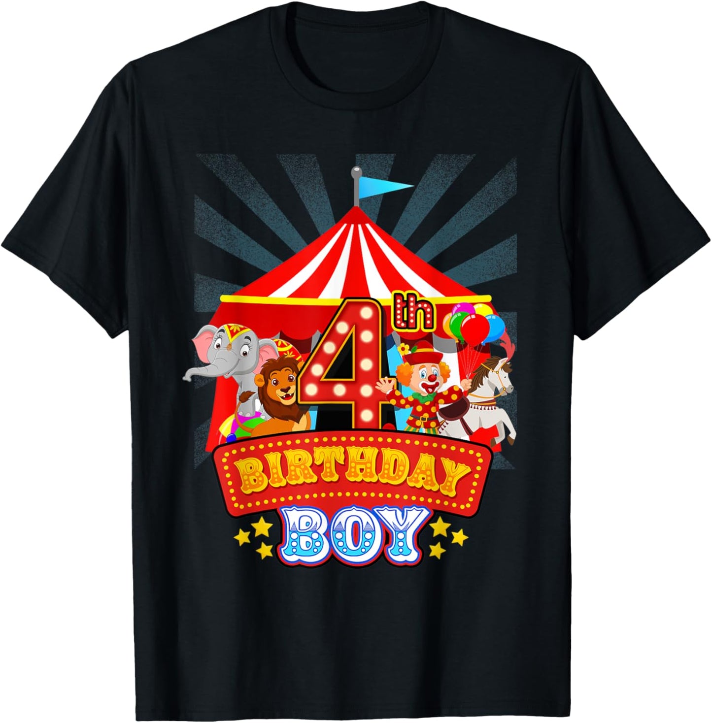 4th Birthday Outfit Boy 4 Year Old Circus Carnival Bday T-Shirt - T-Shirt | Black