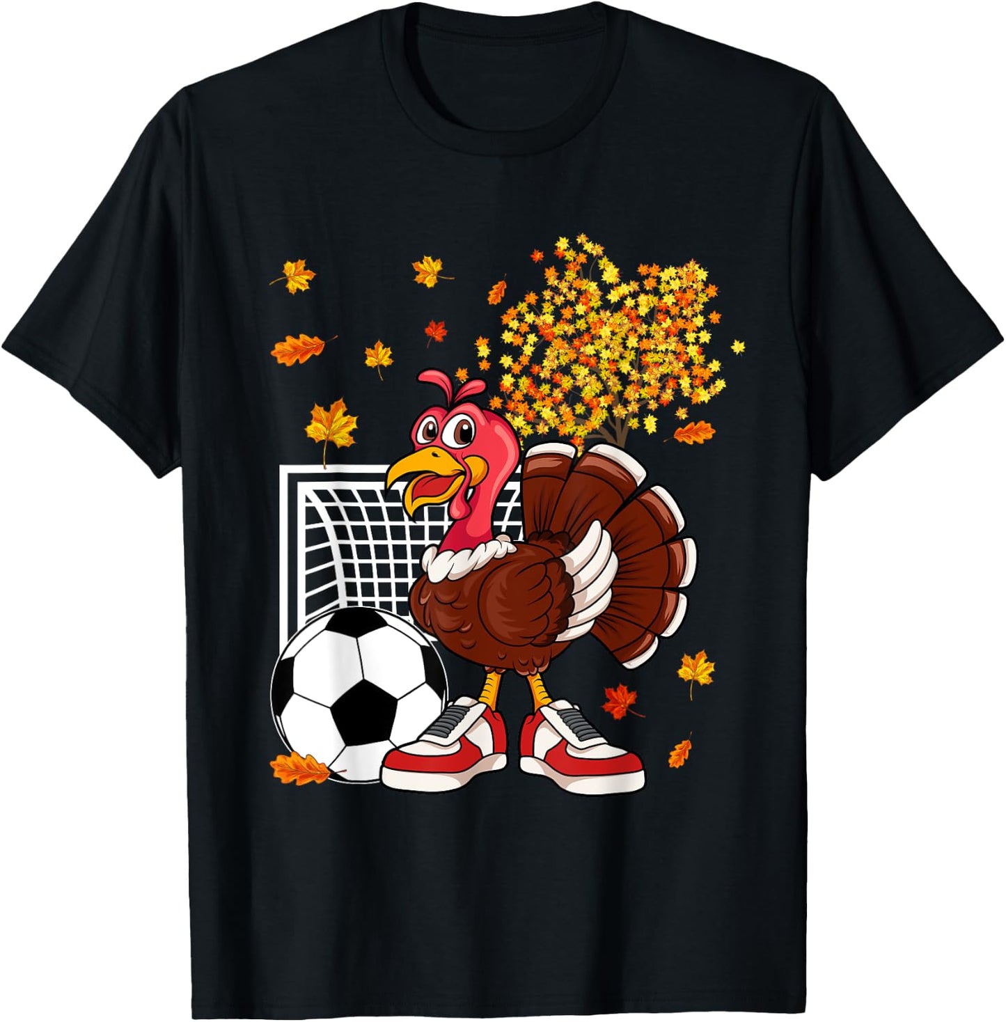 Turkey Playing Soccer Thanksgiving Player Coach Fall Lover T-Shirt - T-Shirt | Black