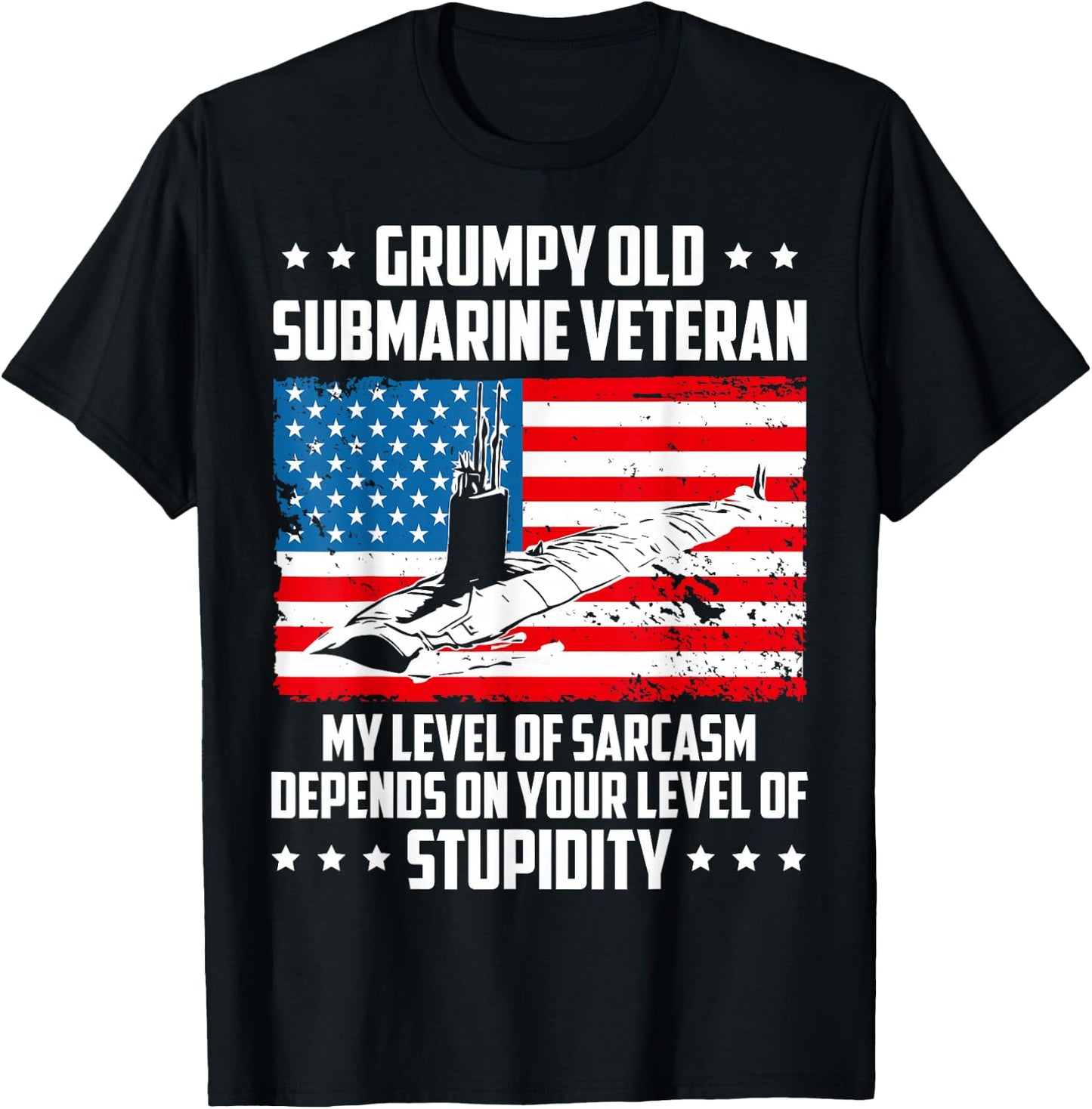 Funny Grumpy Old Submarine Veteran My Level of Sarcasm T-Shirt - T-Shirt | Black