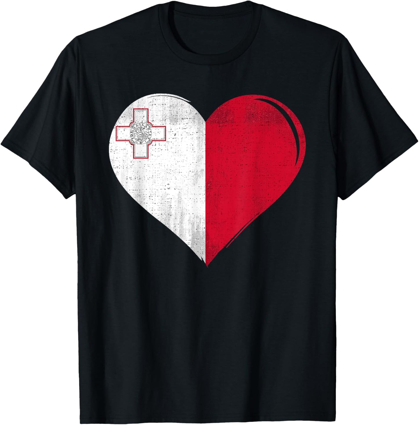 Vintage Malta Flag Heart For Maltese T-Shirt - T-Shirt | Black